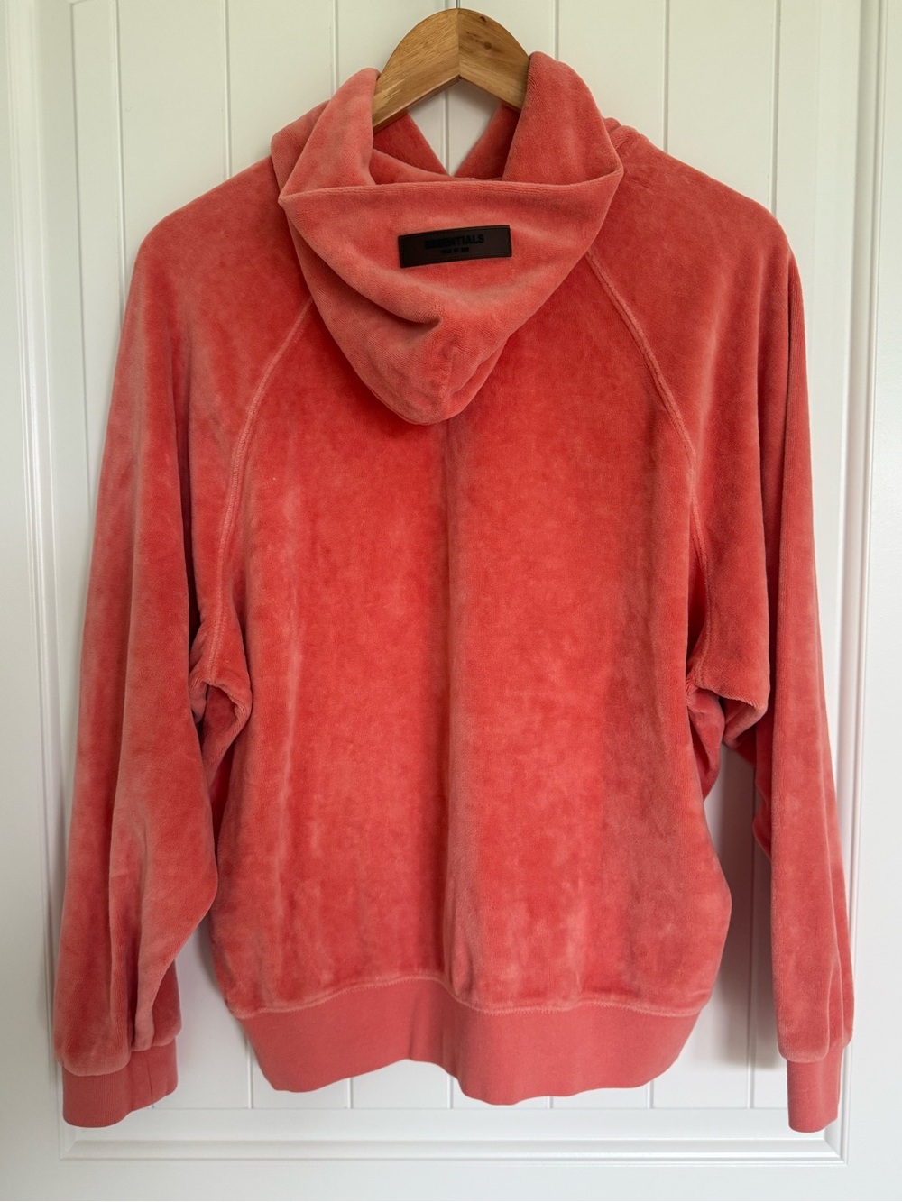 Fear of God Essentials Coral Velour Hoodie Oversized Raglan Streetwear Medium - Picture 4 of 10